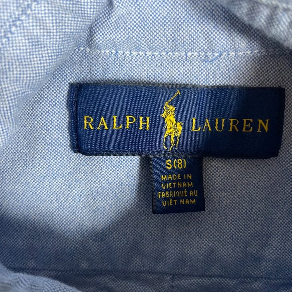 Ralph Lauren Boys Light Blue Oxford Button Down Shirt Size S 8 Long Sleeve Pony